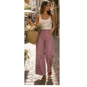 Sessùn Hendrick Wide Leg Pants Dusty Mauve Pink High Rise Cropped Cotton